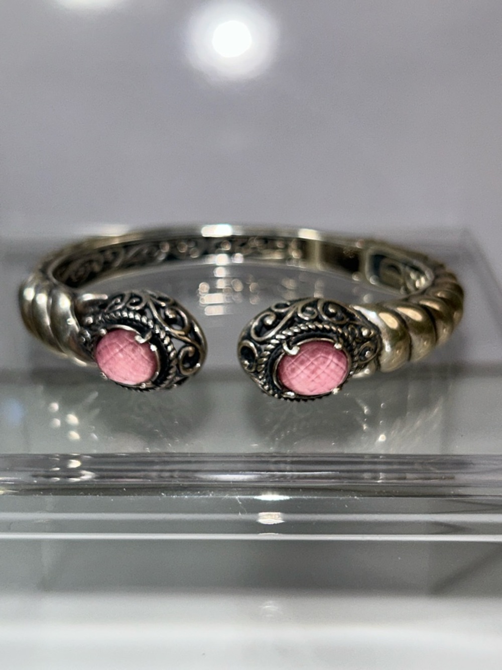 NWOT Carolyn Pollack Sterling Silver Genuine Rose Quartz Doublet Cuff Bracelet
